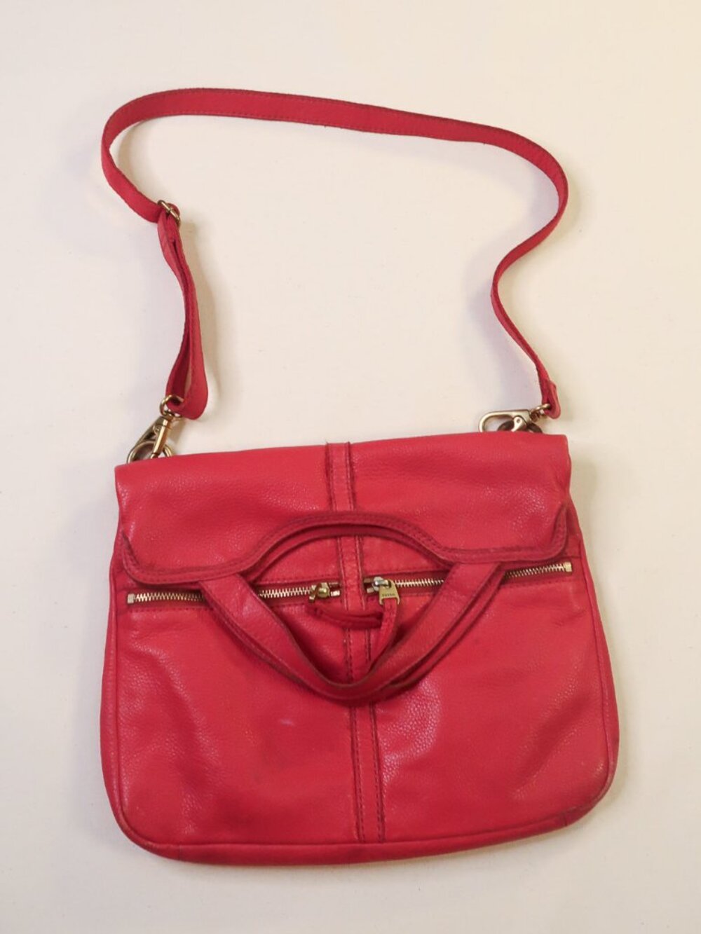 Fossil Red Leather Crossbody Shoulder Bag